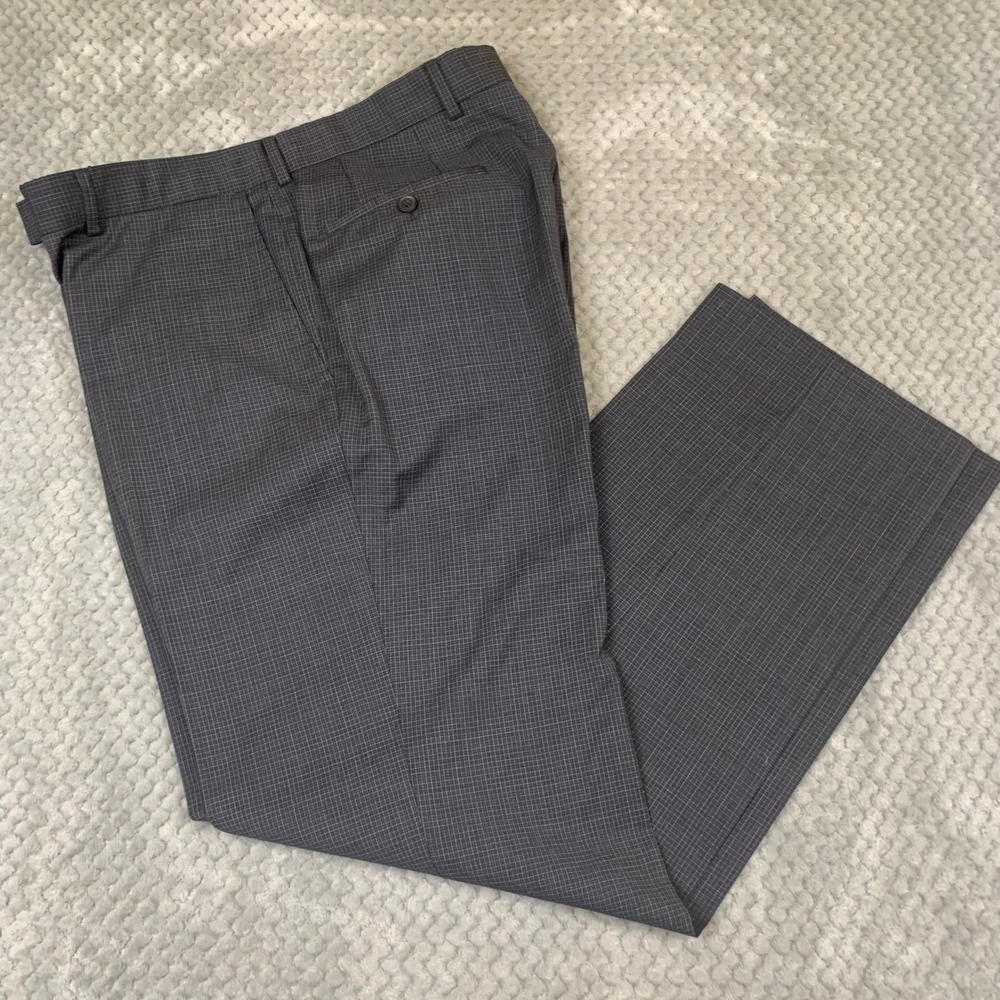 Hugo Boss James Brown Pants Mens 35R Charcoal Gray Virgin Wool Micro Check
